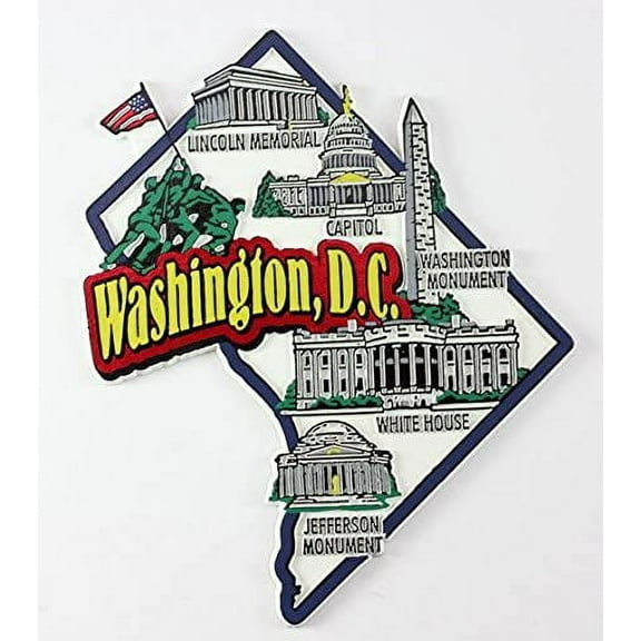 Washington DC State Map and Landmarks Collage Fridge Collectible Souvenir Magnet