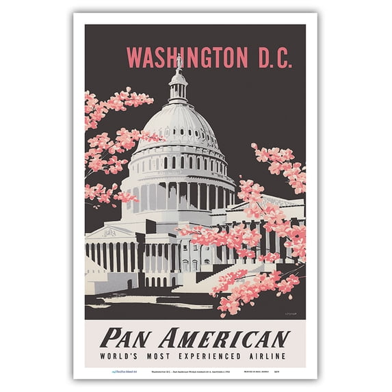 Washington D.C. - Pan American World Airways - United States Capitol Building - Vintage Airline Travel Poster by Aaron Amspoker c.1955 - Master Art Print (Unframed) 12in x 18in