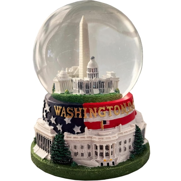 Washington, D.C. Snow Globe with Famous Buildings and Monuments - American Flag Base - Large