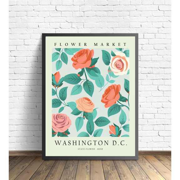 Washington D.C. State Flower, Minnesota Flower Market Art Print, Rose 1960'S Wall Art, Neutral Botanical Pastel Artwork #1580, Unframed Canvas Size 8x12