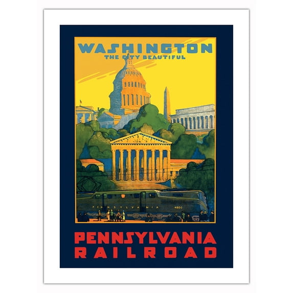 Washington, D.C. - The City Beautiful - Pennsylvania Railroad - Vintage Travel Poster by Grif Teller c.1940 - Bamboo Fine Art 290gsm Paper (Unframed) 12x16in