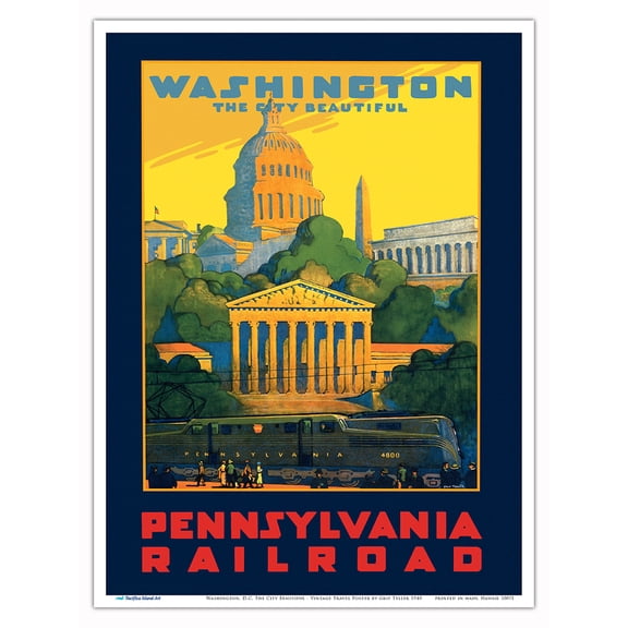 Washington, D.C. - The City Beautiful - Pennsylvania Railroad - Vintage Travel Poster by Grif Teller c.1940 - Master Art Print (Unframed) 9in x 12in
