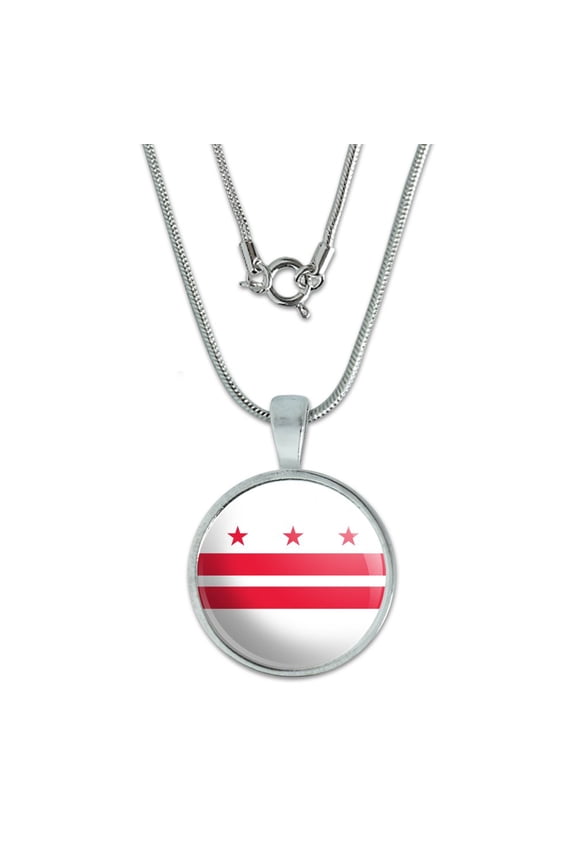 Washington D.C. The District of Columbia Flag 0.75" Pendant with Sterling Silver Plated Chain