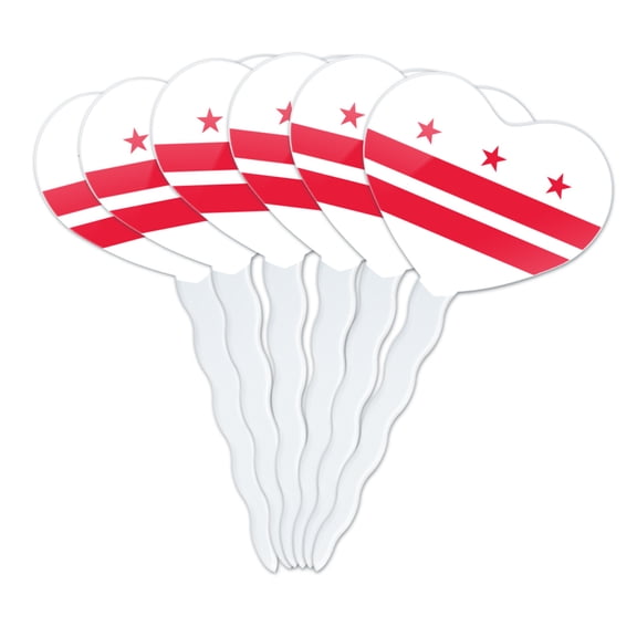 Washington D.C. The District of Columbia Flag Heart Love Cupcake Picks Toppers Decoration Set of 6