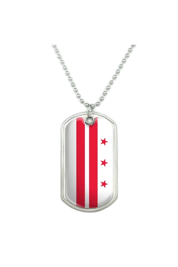 Washington D.C. The District of Columbia Flag Military Dog Tag Pendant Necklace with Chain