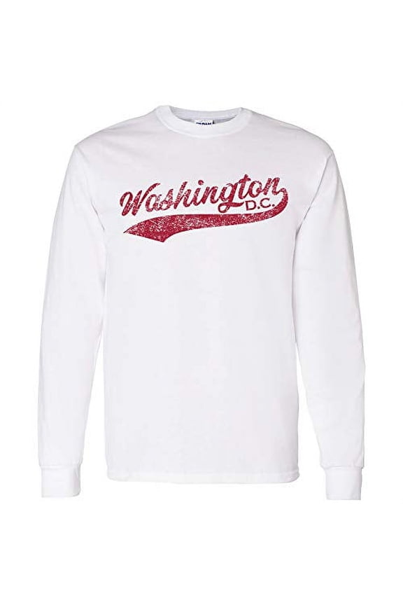 Washington DC Baseball Script - Hometown Pride, Pitcher Long Sleeve T Shirt - Large - White