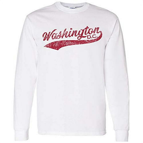 Washington DC Baseball Script - Hometown Pride, Pitcher Long Sleeve T Shirt - Medium - White