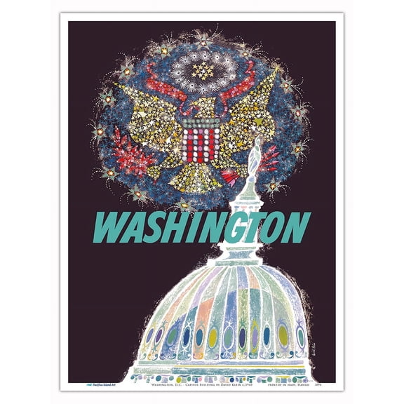 Washington DC - Capitol Building - Vintage Travel Poster by David Klein c.1960 - Master Art Print (Unframed) 9in x 12in