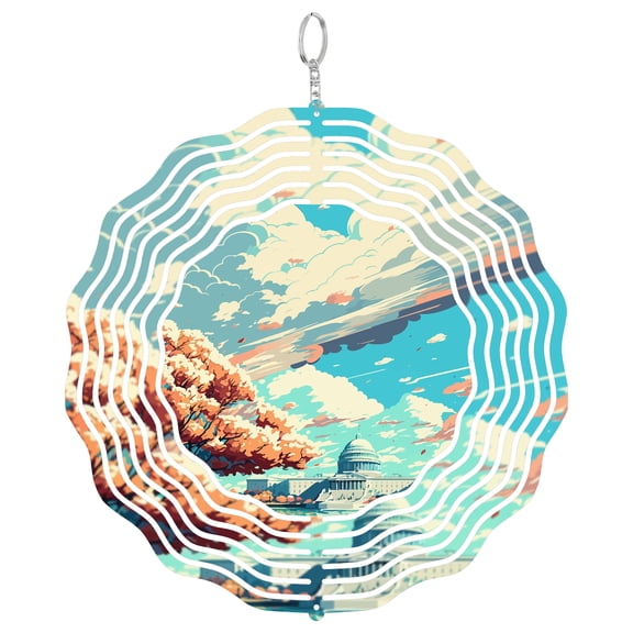 Washington DC Capitol View 3D Wind Spinner Kinetic Hanging Yard Art Outdoor Garden Decor USA Patriotic Gift