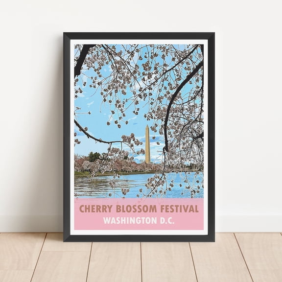 Washington DC Cherry Blossom Art Print Tidal Basin Travel Poster Spring Wall Decor Gift for DC Local