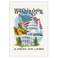 thumbnail image 1 of Washington DC - Delta Air Lines - Vintage Airline Travel Poster by Fred Sweney c.1960s - Fine Art Rolled Canvas Print 27in x 40in, 1 of 4