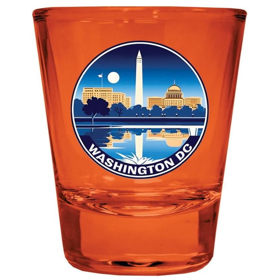 Washington DC Design A Souvenir Full Color 2 oz Round Shot Glass Orange