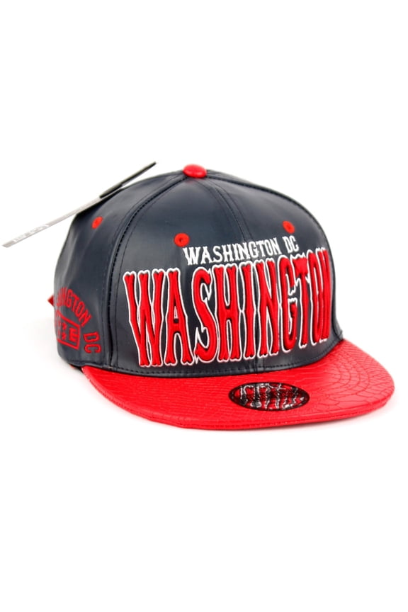 Washington DC Faux Leather Flat Bill Snap Back Hat Cap