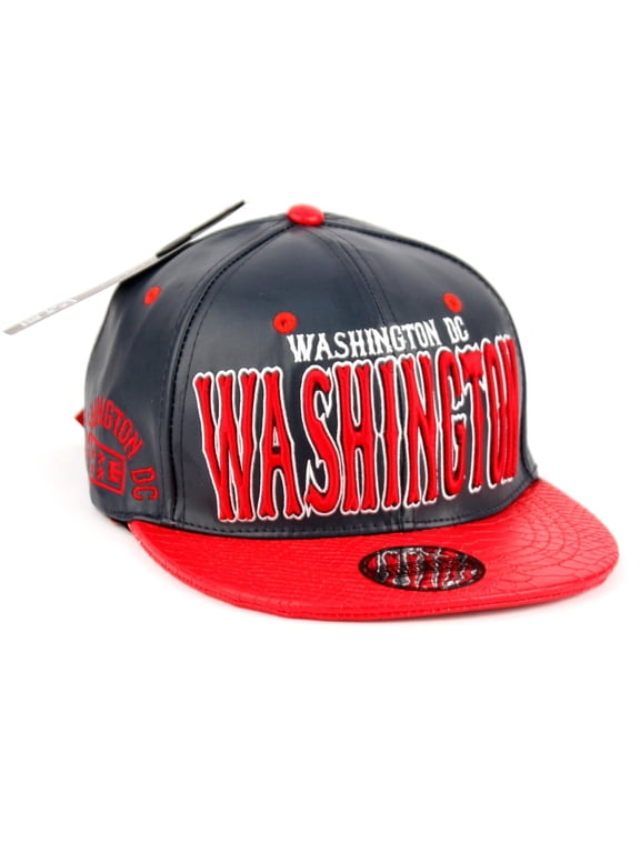 Washington DC Faux Leather Flat Bill Snap Back Hat Cap