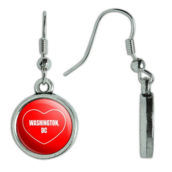 Washington DC I Love Heart Dangling Drop Earrings