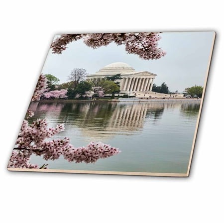 3dRose, Washington DC, Jefferson Memorial and Tidal Basin with Cherry Blossoms, 8 Inch Ceramic Tile