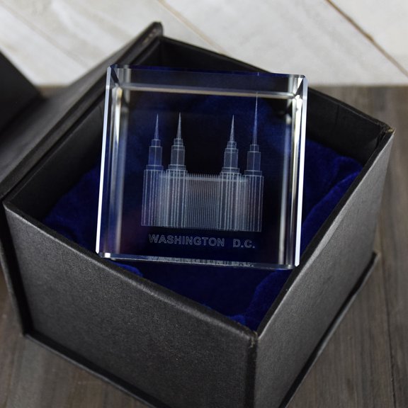 Washington DC Temple Laser Engraved Crystal Cube by Ringmasters