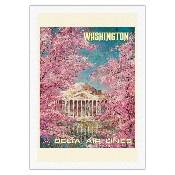 Washington DC - White House - Delta Air Lines - Vintage Airline Travel Poster by Jack Laycox c.1960s - Fine Art Rolled Canvas Print 27in x 40in
