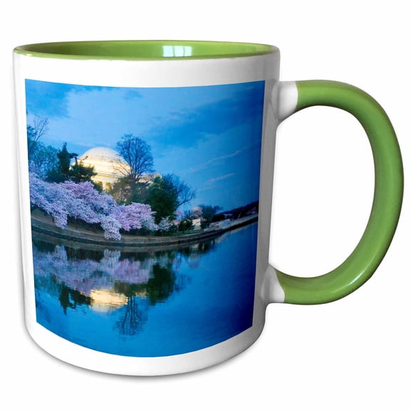3drose, Washington Dc, Jefferson Memorial with Cherry Blossoms at Sunrise, 11oz Two-tone Green Mug