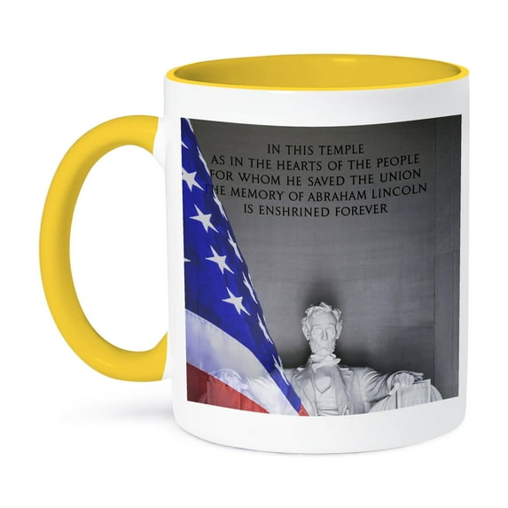 3dRose, Washington DC. Lincoln Memorial and American flag - US09 BJA0076 - Jaynes Gallery, 11oz Two-Tone Yellow Mug
