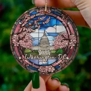 Washington Dc Ornament Capital Vacation Souvenir Pink Cherry Blossoms 2D FLAT Ceramic Ornament