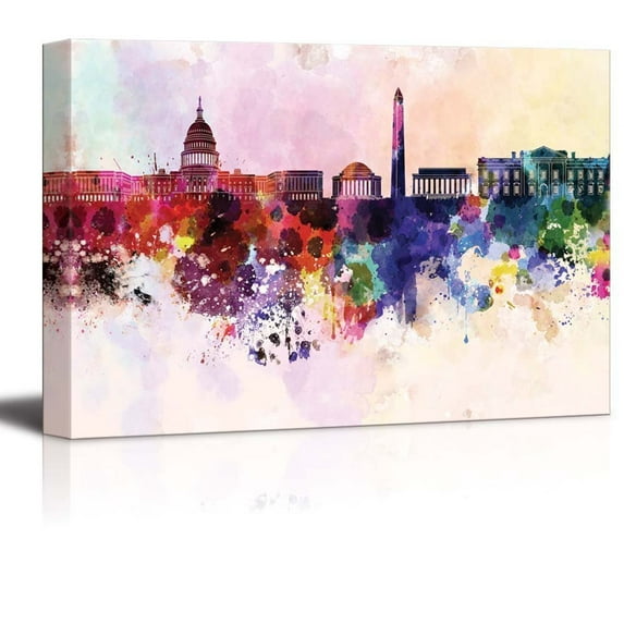 Washington Dc Skyline in Watercolor Background Wall Decor ation 12 x 18