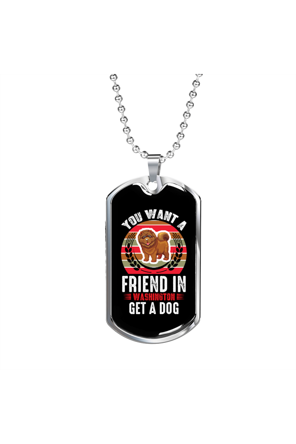 Washington Dog Friend Dog Tag Necklace Stainless Steel 24" Chain Silver Tone or Gold Tone