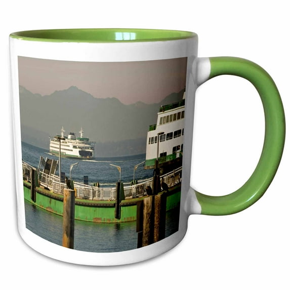 3drose, Washington Ferry Leaving Elliot Bay, Seattle - Us48 Jmi0233 - Janis Miglavs, 15oz Two-tone Green Mug