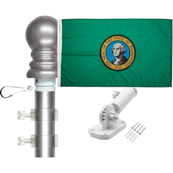 Washington Flag and Tangle Free Spinner Flagpole Set, Choose From all 50 State 3'x5' Flags with a Residential or Commercial Flag Pole, Includes State Flag, Spinner Pole and Bracket