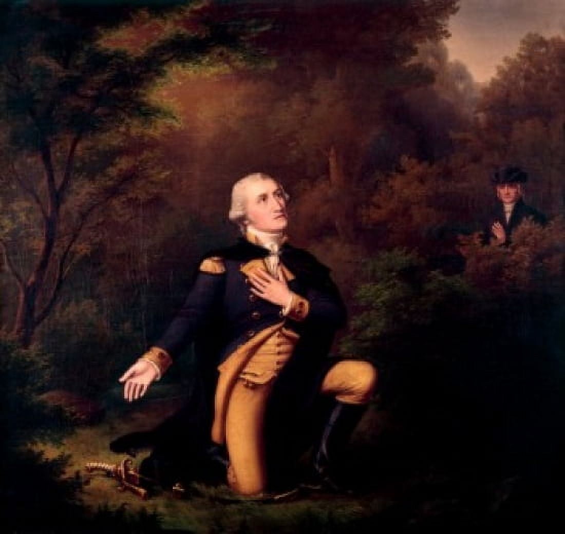Washington George In Prayer At Valley Forge Paul Weber and L Sachs Canvas Art - Paul Weber (18 x 24)
