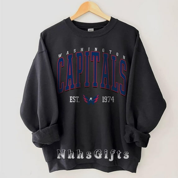 Washington Hockey Crewneck Sweatshirt, Retro Washington Hockey Shirt, Retro Capitals Ice Hockey Sweater ,Black Color,Size M