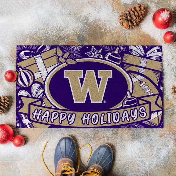 Washington Huskies 28" x 16" Happy Holidays Christmas Turf Door Mat