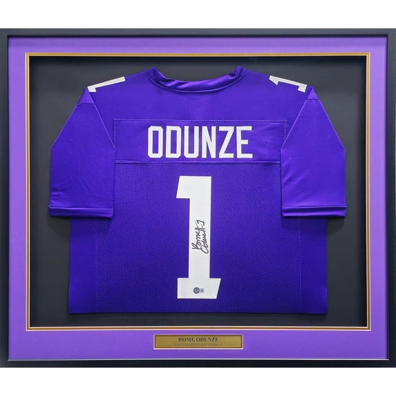 Washington Huskies Rome Odunze Autographed Framed Purple Jersey Beckett BAS Witness 234602