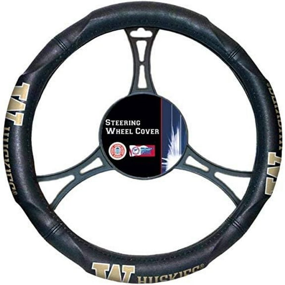Washington Huskies Steering Wheel Cover Premium Rubber Gripped Black 15 Inch University of