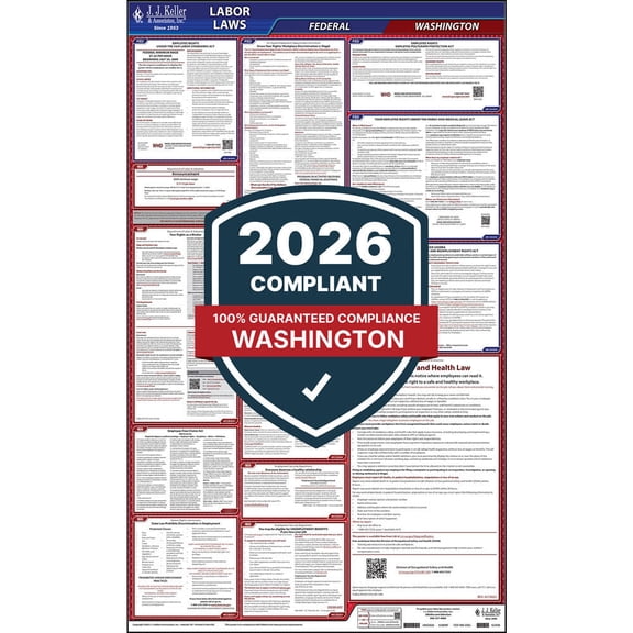 Washington Labor Law Poster, All-in-One Compliant WA State & Federal Laminated Poster (24" x 40" English)