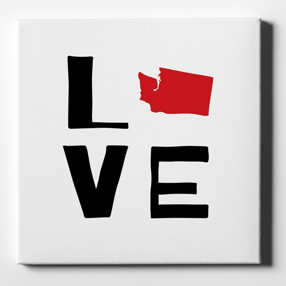 Washington - Love Black & Red - 10" x 10" - Decorative Canvas Wall Art - White Edge - 5/8" Gallery Wrapped