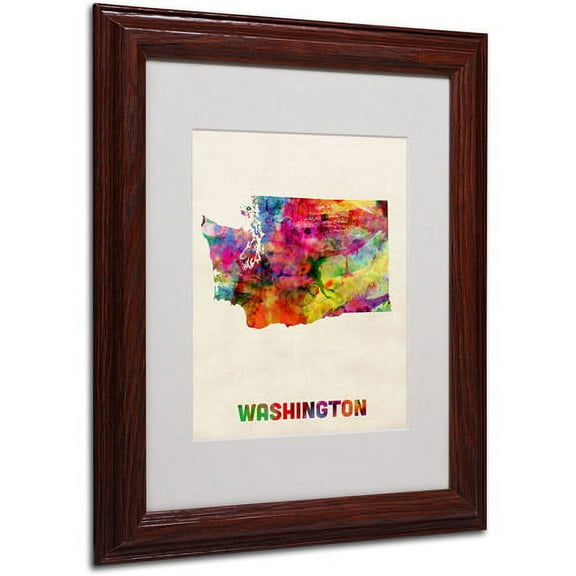 "Washington Map" Matted Framed Art by Michael Tompsett, Wood Frame
