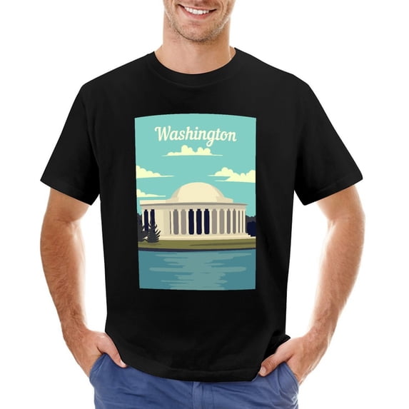 Washington Men’s Graphic T-shirt Vintage Short Sleeve Sport Tee Black 2XL