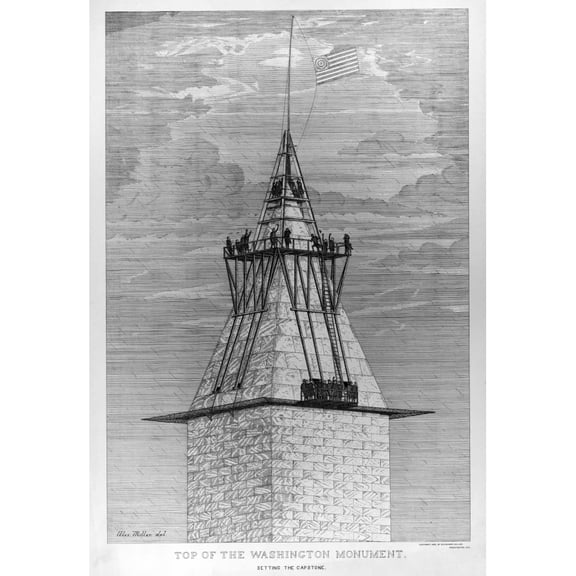 Washington Monument. Setting The Capstone Of The Washington Monument History (18 x 24)