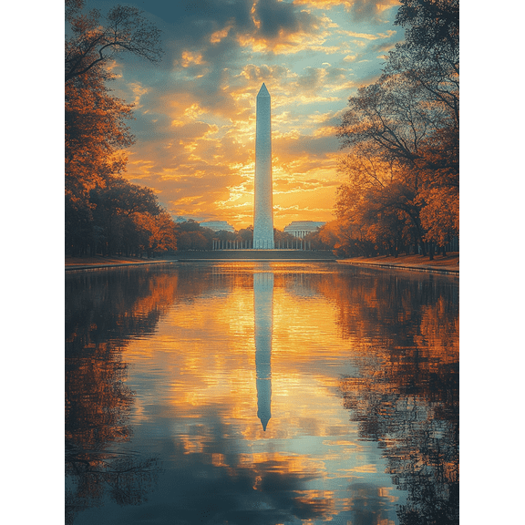 Washington Monument Sunrise Reflection Canvas Print/Wall Art Suitable for Living RoomHotel and Lobby Decoration.