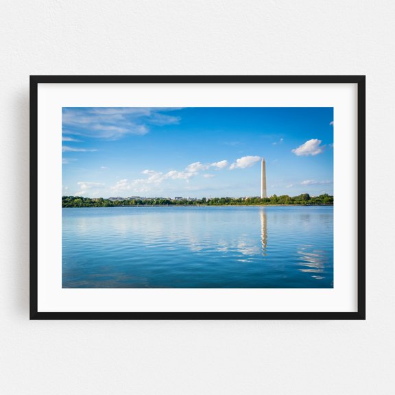 Washington Monument & Tidal Basin - Washington District of Columbia Photography Landscape Skyline Scenic Water City Travel Poster Black Framed Wall Art Print 5 x 7 inches