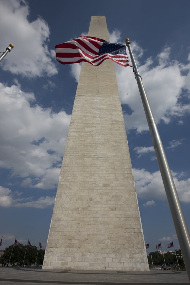 Washington Monument and American Flag Washington DC Canvas Art - Terry MooreStocktrek Images (23 x 35)