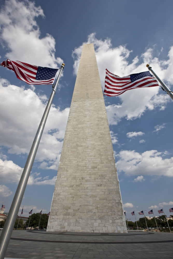 Washington Monument and American Flags Washington DC Canvas Art - Terry MooreStocktrek Images (23 x 35)