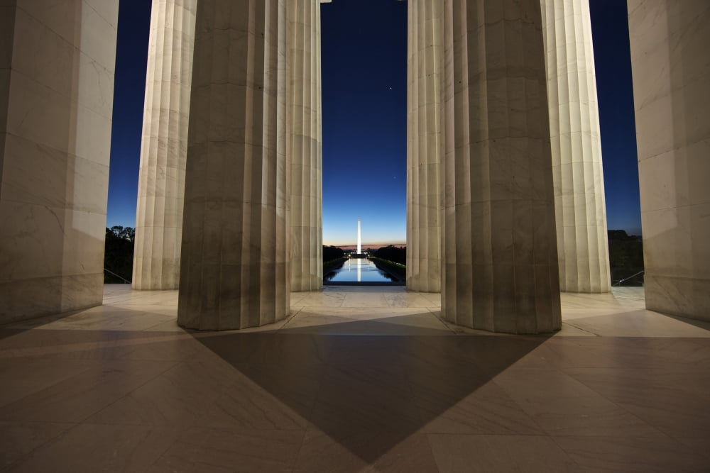 Washington Monument at sunset viewed from the Lincoln Memorial Canvas Art - Terry MooreStocktrek Images (35 x 23)