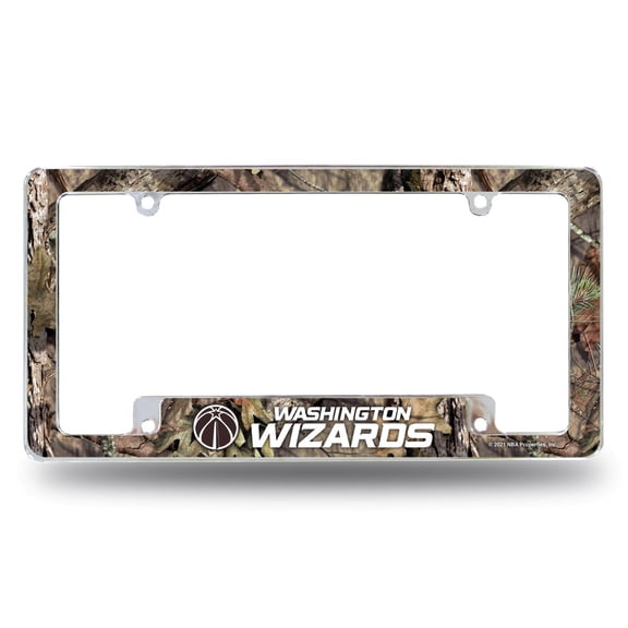 Washington Basketball Basketball Wizard's Chrome Metal License Plate Frame with Bold Mossy Oak Camouflaged Camo Design
