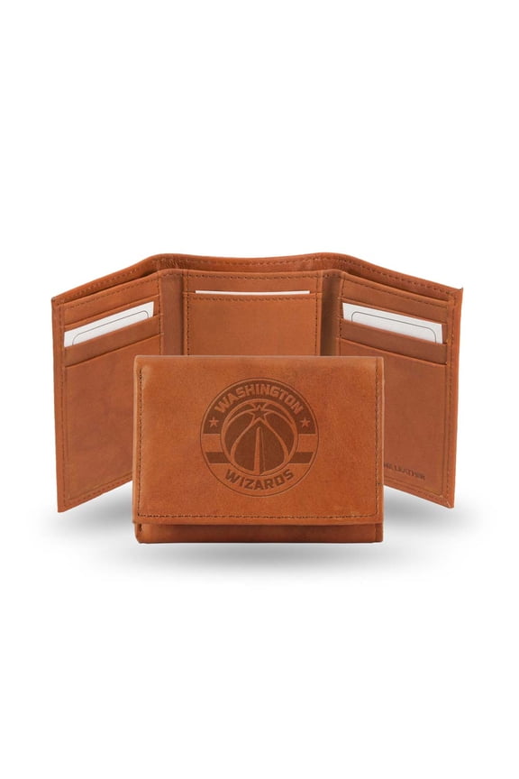 Washington Basketball Wizard's Team Logo Embossed Brown Leather Trifold Wallet