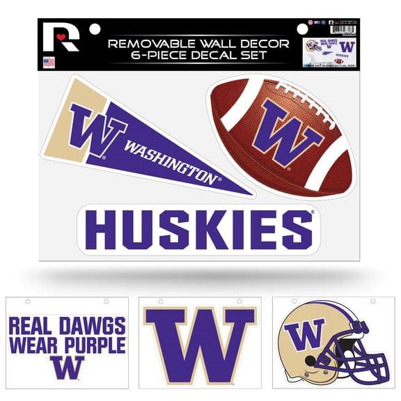 Washington NCAA Huskies (Set of 6) Individual Easy Peel Die-Cut Decal Stickers - Remove - Re-organize - Re-apply