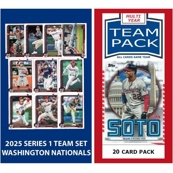 Nationals Multiyear 20 Card Pack Soto + 2025 Topps Series 1 Team Set Wood