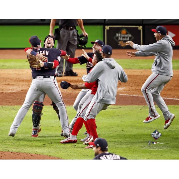 Washington Nationals Unsigned 2019 World Series Champions Embracing Celebration Photograph