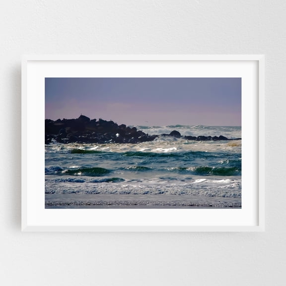 Washington Ocean's Edge Symphony - Photography Ocean Waves Coast Seascape Beach Water Surf White Framed Wall Art Print 24 x 36 inches